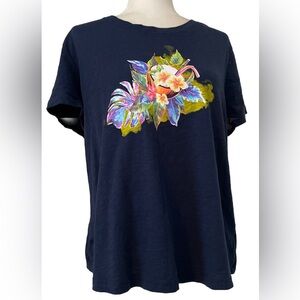 Caribbean Joe Navy Blue Floral Women's Tee